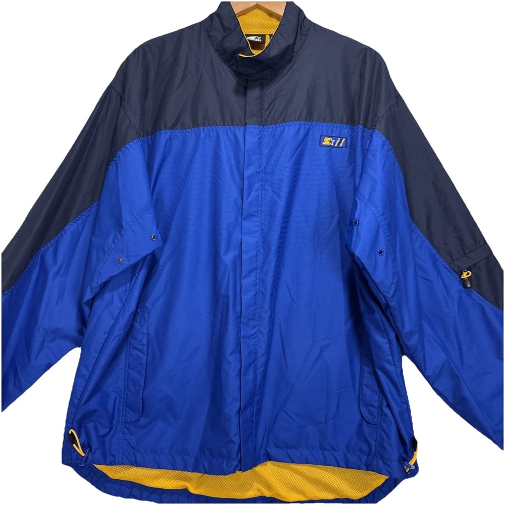 VTG Y2K‎ Starter Colorblock Windbreaker Mens L Blue Navy Ripstop Lined Jacket